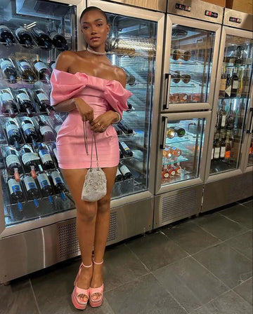 Trendy Pink Off The Shoulder Short Prom Dress,Homecoming Dress HZ1023